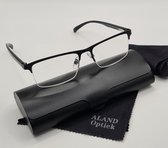 Unisex leesbril +1,5 / Incl. harde brillenkoker, zachte brillenkoker en 2 doekjes / halfbril van metalen halfframe / klassiek zwart montuur met vislijn 0722 / dames en heren leesbril op sterkte / Aland optiek / lunettes de lecture demi-monture
