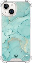 Casimoda® hoesje - Geschikt voor iPhone 14 - Marmer mint groen - Shockproof case - Extra sterk - Siliconen/TPU - Mint, Transparant