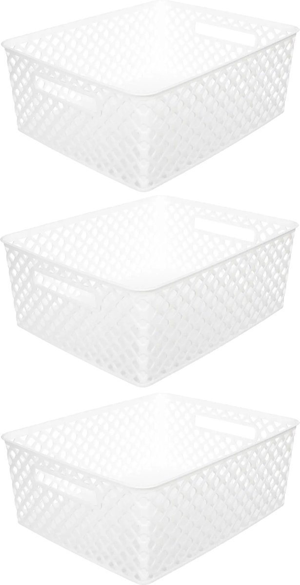 5Five Opbergmand/box van kunststof - 3x - wit - 29 x 35 x 13 cm - 11 liter