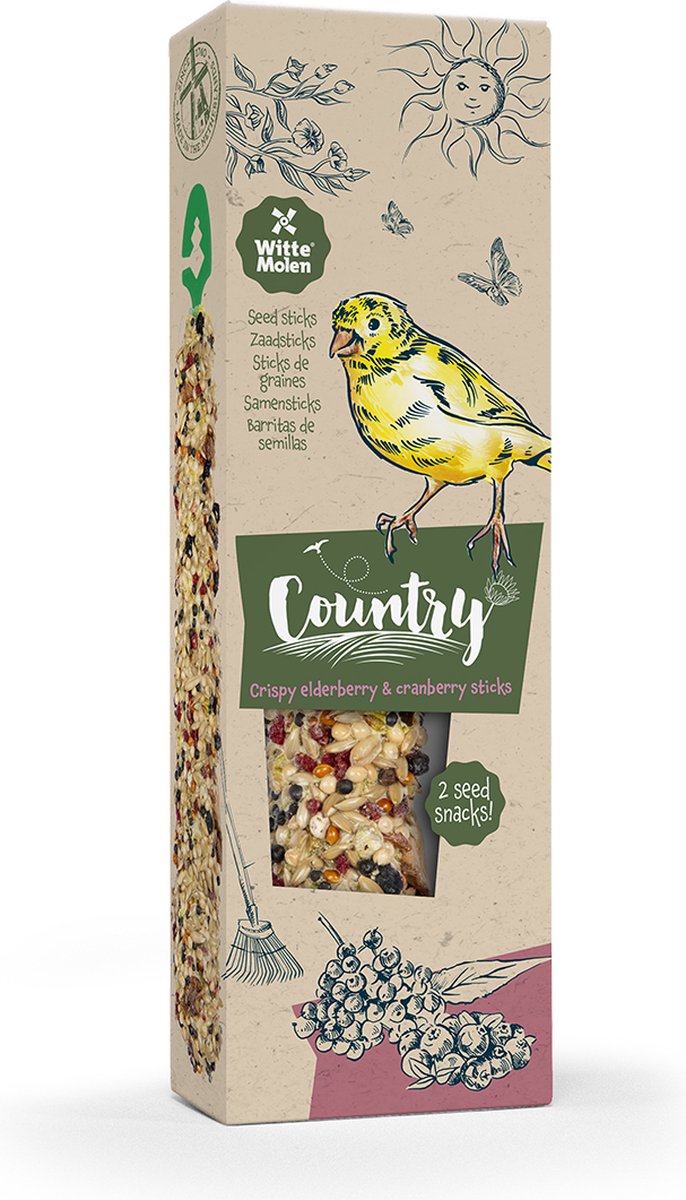 Witte Molen - Vogelsnack - Vogel - Country Zaadsticks Kanarie Vlierbes & Veenbes 60g - 2st