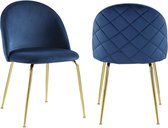 Set van 2 stoelen MELBOURNE - Fluweel en goudkleurig metaal - Blauw L 50 cm x H 77 cm x D 55 cm