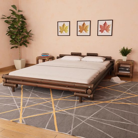 The Living Store Bed Bamboe Donkerbruin 221x181x58 cm - Lattenbodem - Geschikt voor 200x160 cm (- The Living Store)