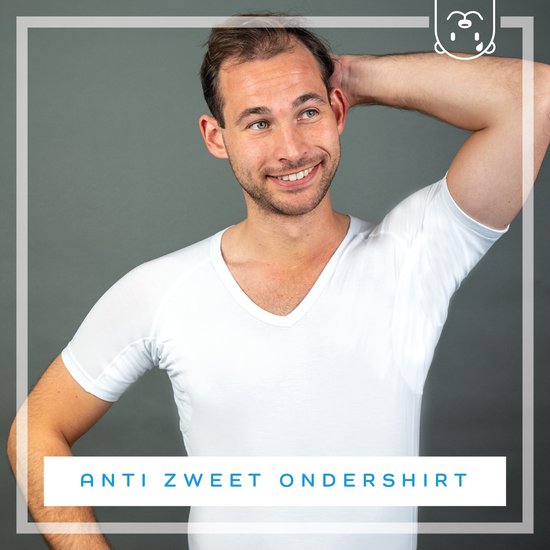 Anti zweet shirt - Wit - V-hals - van zijdezacht Modal en stretch - met ingenaaide okselpads - Ondershirt - tegen Zweetvlekken - heren L