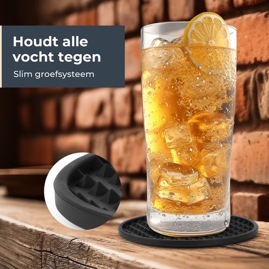 Castagnola Sous-verres de Verre – Sous-verres de Verres – Dessous de Verre en Siliconen – Sous-verres de Verre de Luxe en Siliconen avec Sous-verres – 6 pièces – Zwart – Rond