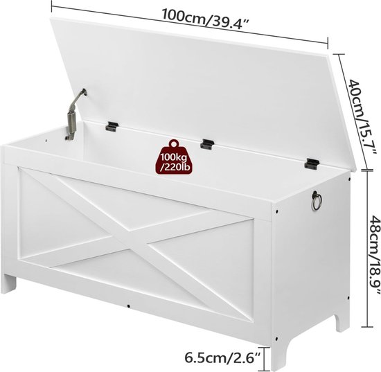 White-Label® Coffre à jouets - Armoire à jouets - Boîte à couvertures - Wit