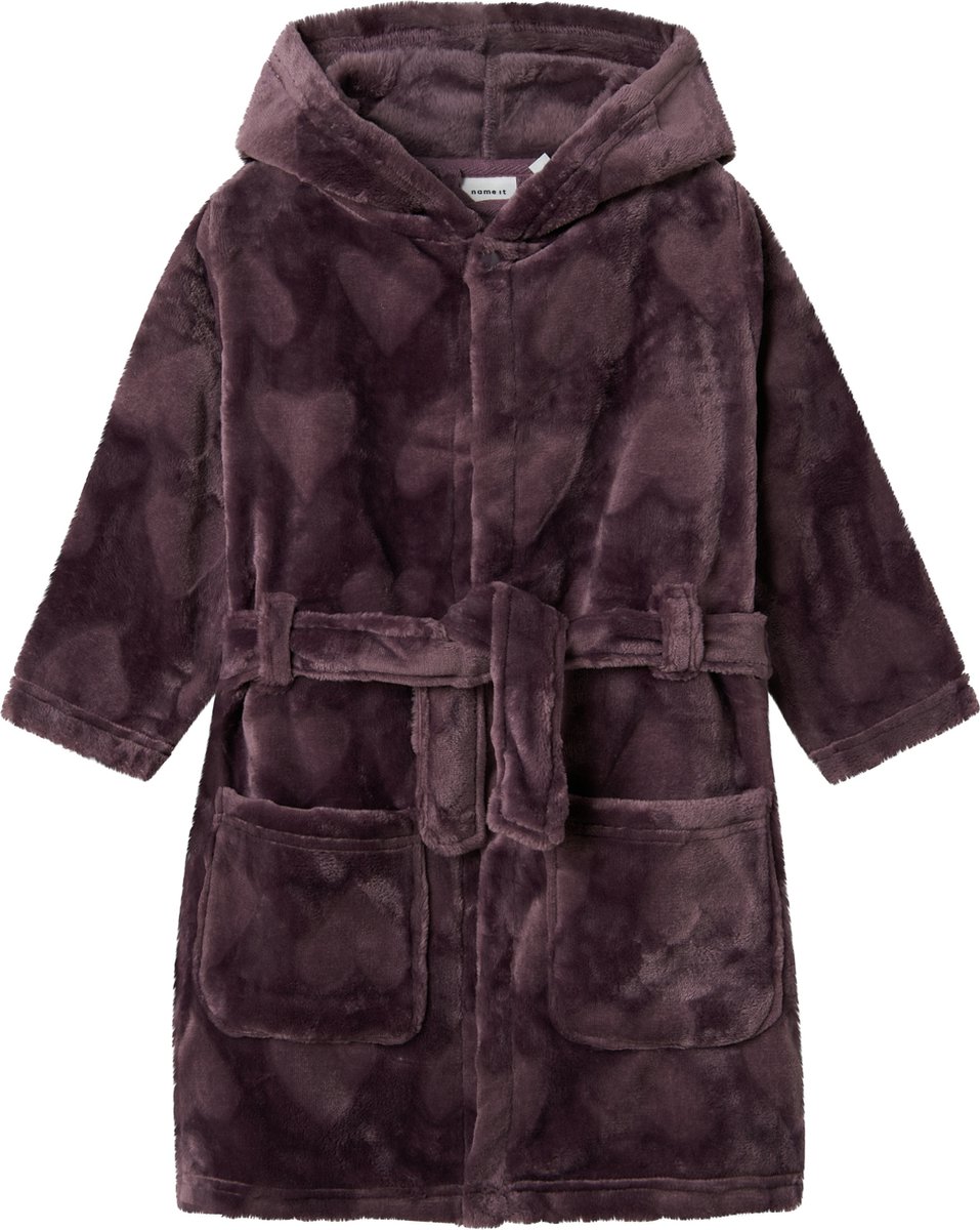 Name it Badjas velours hartjes - Donker mauve - NMFROSE - Maat 104