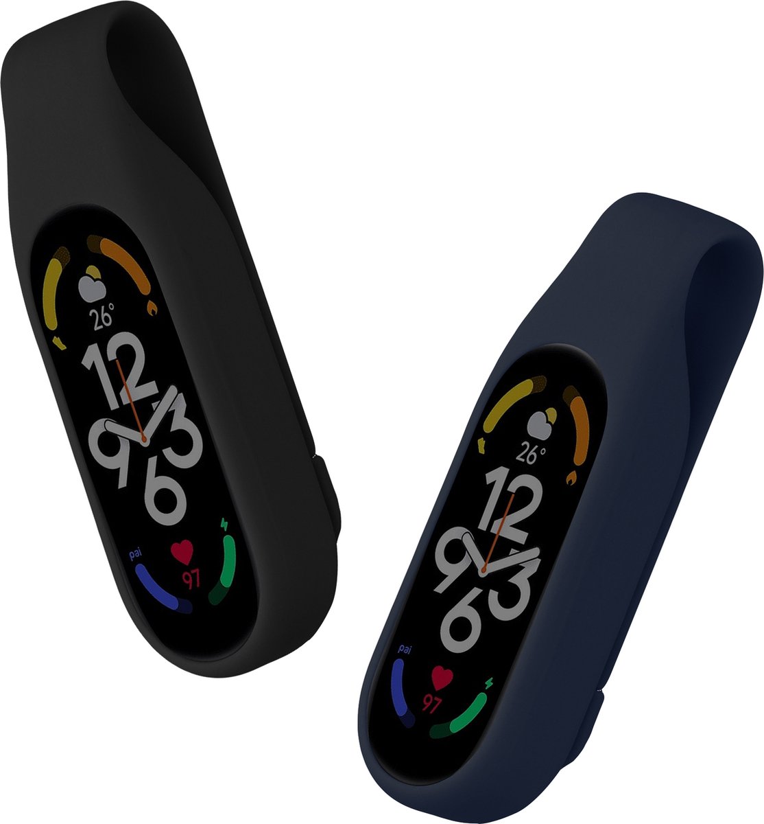 kwmobile 2x Clip Holders for Xiaomi Mi Band 7 / 6 / 5 / 4 Clip On - Fitness Tracker Case Holder Replacement Set - TPU Silicone Tracker Holder for Sport - Black / Dark Blue