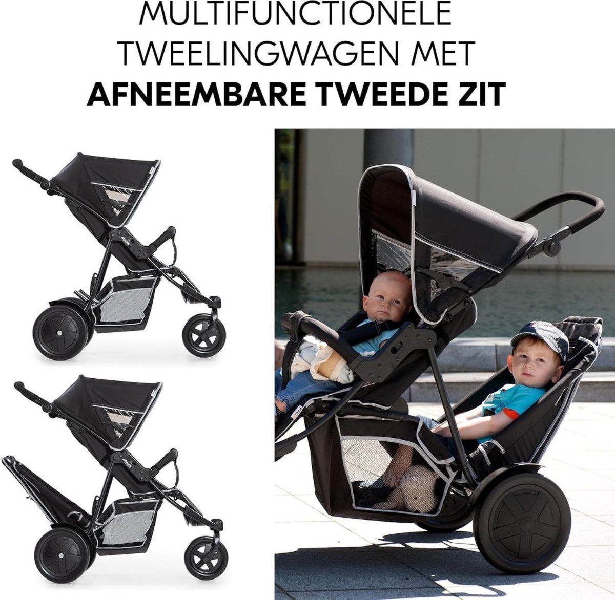 ApexArte® Duo Kinderwagen - Buggy - Tweeling - Wandelwagen - Zwart — cadeau in Cadeau-ideeën - foto 3