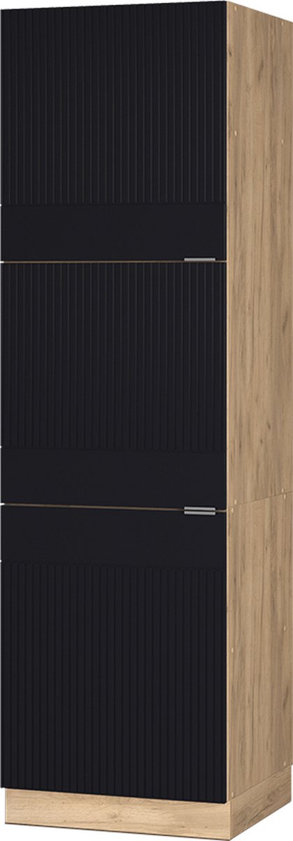 Vicco Hoge kast Fame-Line, Zwart gestreept/Goudkleurig Eiken, 60 cm