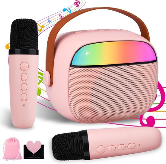 Karaoke-Speelgoed met 2 Draadloze Microfoons voor Kinderen - Mini-Karaokemachine voor Meisjes van 3-12 Jaar - Verjaardagscadeaus