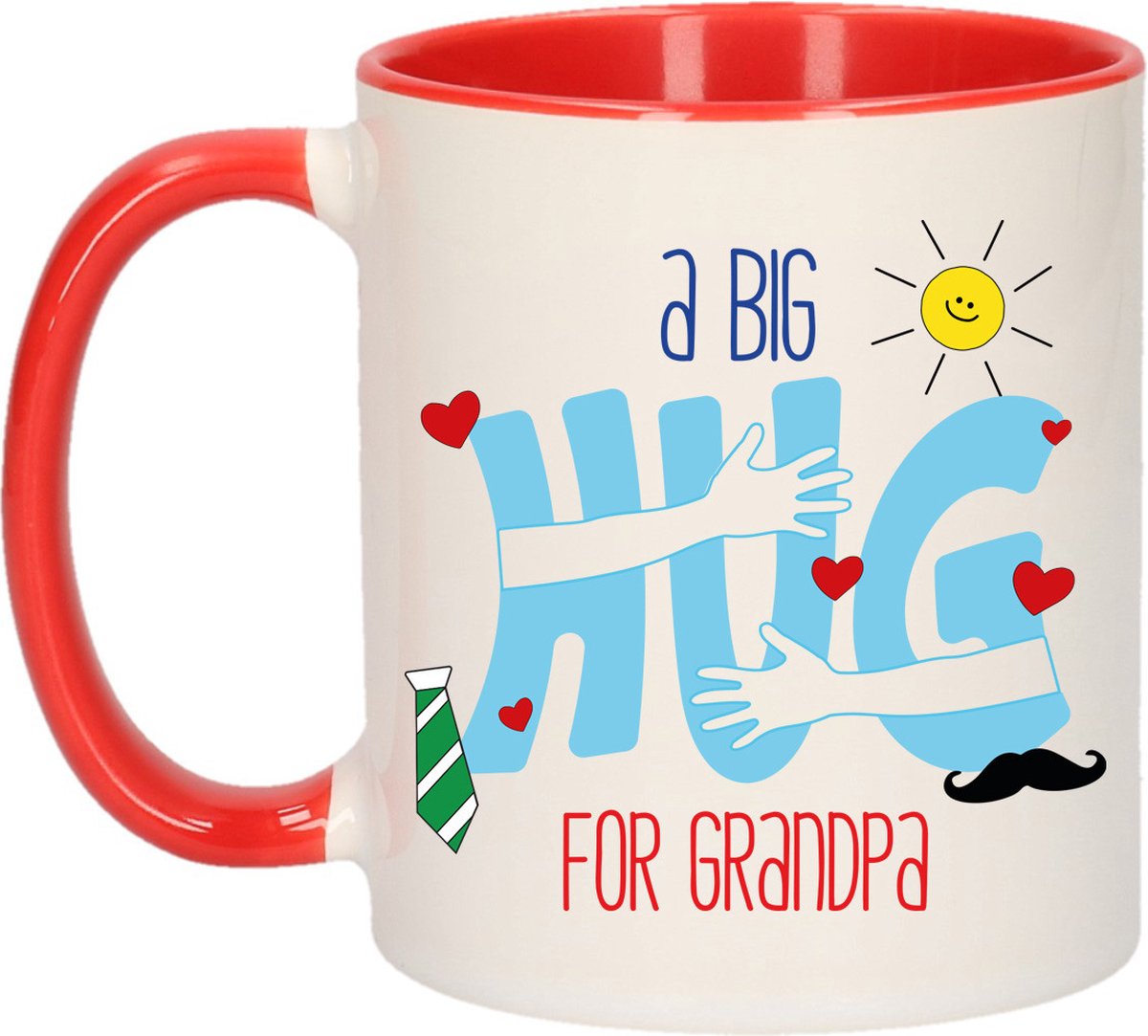 Bellatio Decorations Cadeau koffie/thee mok voor opa - rood - big hug - 300 ml - verjaardag