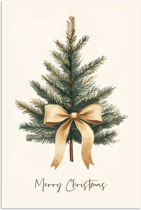 Poster 80x120 cm - Kerstboom - Kerst - Merry Christmas - Beige - Posters - Kamer decoratie - Wanddecoratie woonkamer - Kerstdecoratie voor binnen - Kerstversiering - Kerstmis versiering in huis - Kerstaccessoires