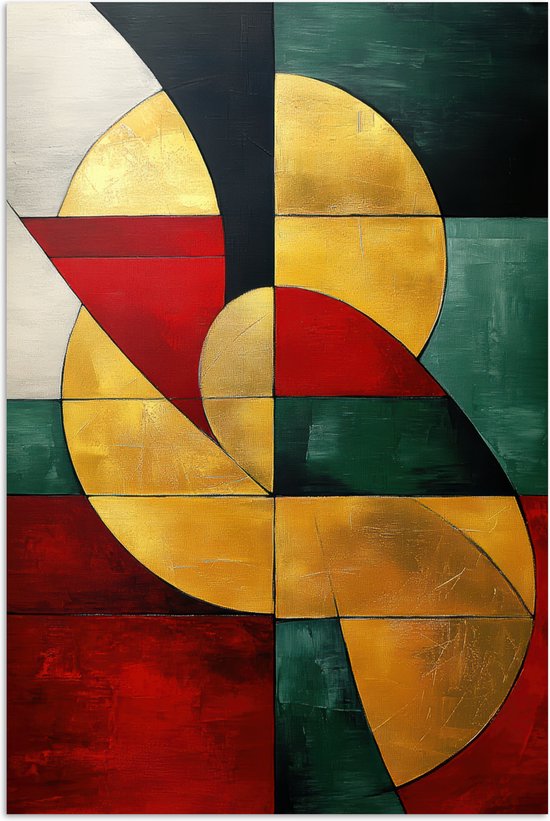 Poster 80x120 cm - Abstract - Kerst - Goud - Rood - Groen - Posters - Kamer decoratie - Wanddecoratie woonkamer - Kerstdecoratie voor binnen - Kerstversiering - Kerstmis versiering in huis - Kerstaccessoires