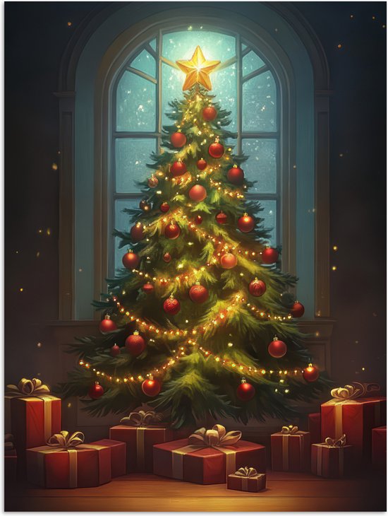 Poster 60x80 cm - Kerstboom - Cadeau - Kerst - Winter - Posters - Kamer decoratie - Wanddecoratie woonkamer - Kerstdecoratie voor binnen - Kerstversiering - Kerstmis versiering in huis - Christmas tree decorations