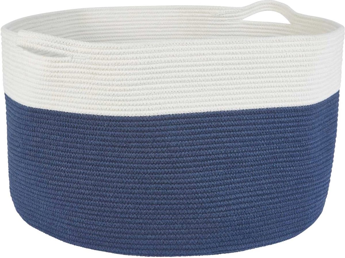 Goedkoopste Opbergmand 120 l met handgrepen - Speelgoed, waszak, handdoekmand voor badkamer - Gevlochten van katoen, wit