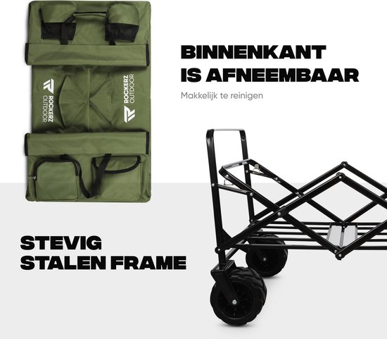 Rockerz Bolderkar Opvouwbaar - Bolderwagen 120L - Inclusief veiligheidsriemen - Handige opbergvakken - Groen van Rockerz. — afbeelding 4