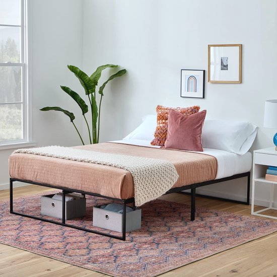 FetiNes Set van 2 bedframe, eenpersoonsbed, 90 x 190 cm, metalen bed, modern bedframe, jeugdbed met lattenbodem, zwart, eenvoudige montage