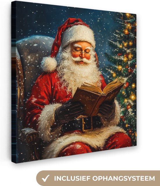 Canvas schilderij 20x20 cm - Wanddecoratie Kerstman - Kerst - Winter - Kerstboom - Muurdecoratie woonkamer - Slaapkamer decoratie - Kamer accessoires - Schilderijen op canvas - Kerstdecoratie voor binnen - Kerstversiering - Kerstmis versiering