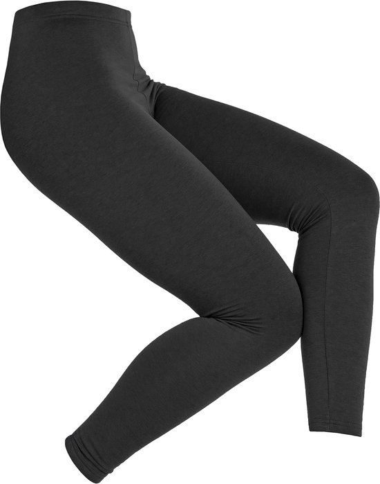 Donkere, nauwsluitende legging met hoge taille, op een witte achtergrond.