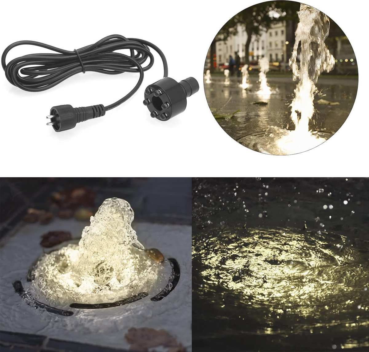 Dompelpomp 12V AC 600L/H met LED-lichtring voor vijver, aquarium en fontein thumbnail 4