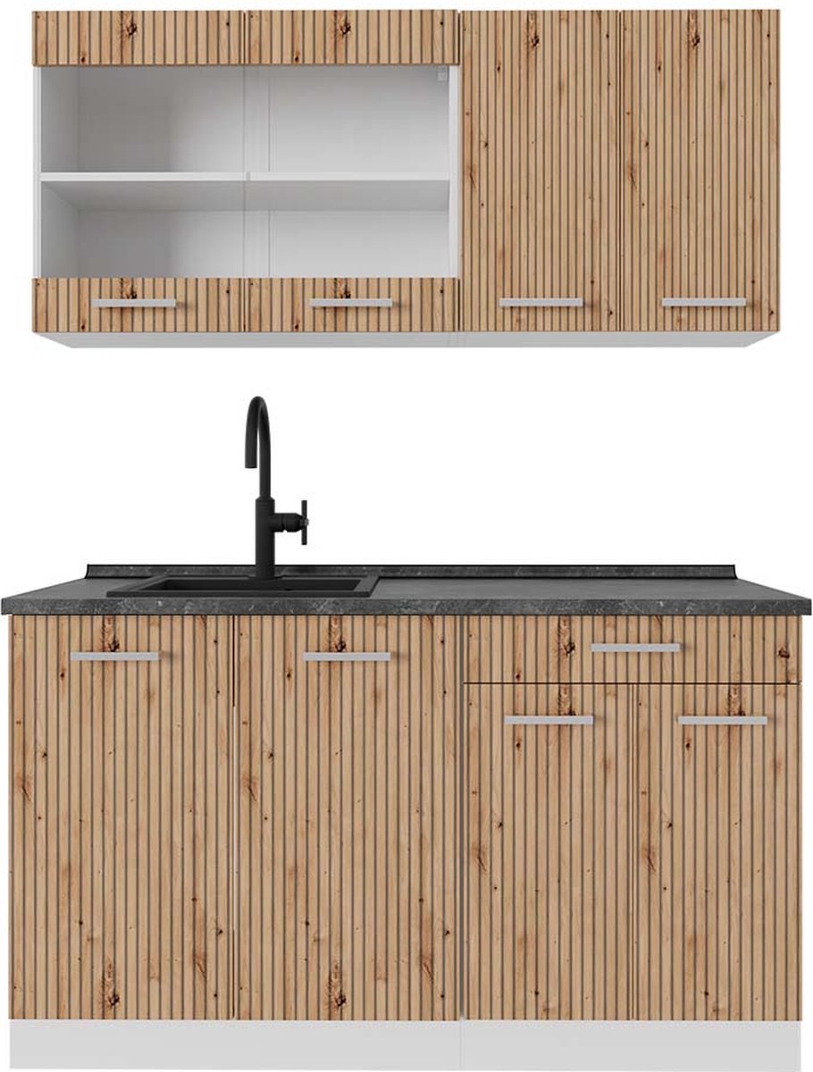 Vicco R-Line Eenpersoonskeuken – 140 cm, WB Antraciet Artisanaal eiken/wit