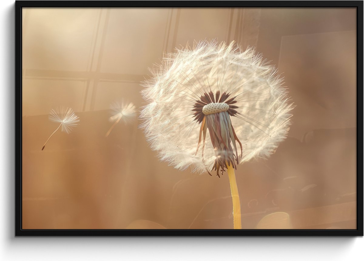 FrameYourWall Poster in lijst - Fotolijst 120x80 cm - Posters - Paardenbloem - Beige - Natuur - Bloem - Posterlijst zwart - Decoratie - Wanddecoratie woonkamer - Muurdecoratie slaapkamer