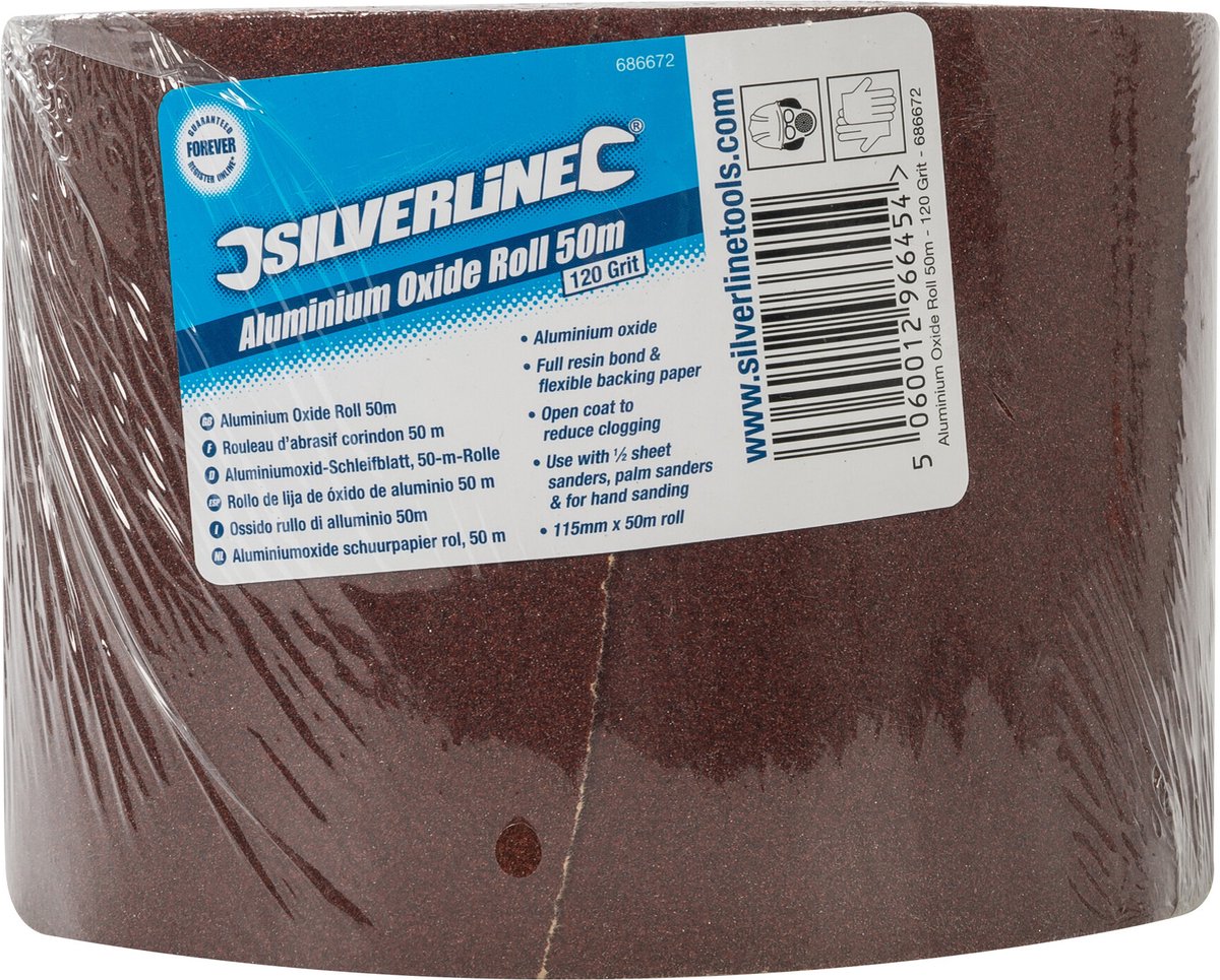 Silverline Schuurpapier op rol - aluminiumoxide - 50 meter - korrel 120 - 115 mm breed