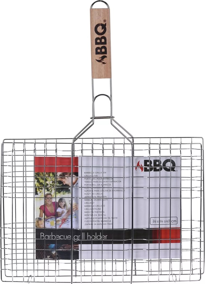 Barbecuerooster met houten handvat - 34 x 24 x 48 cm