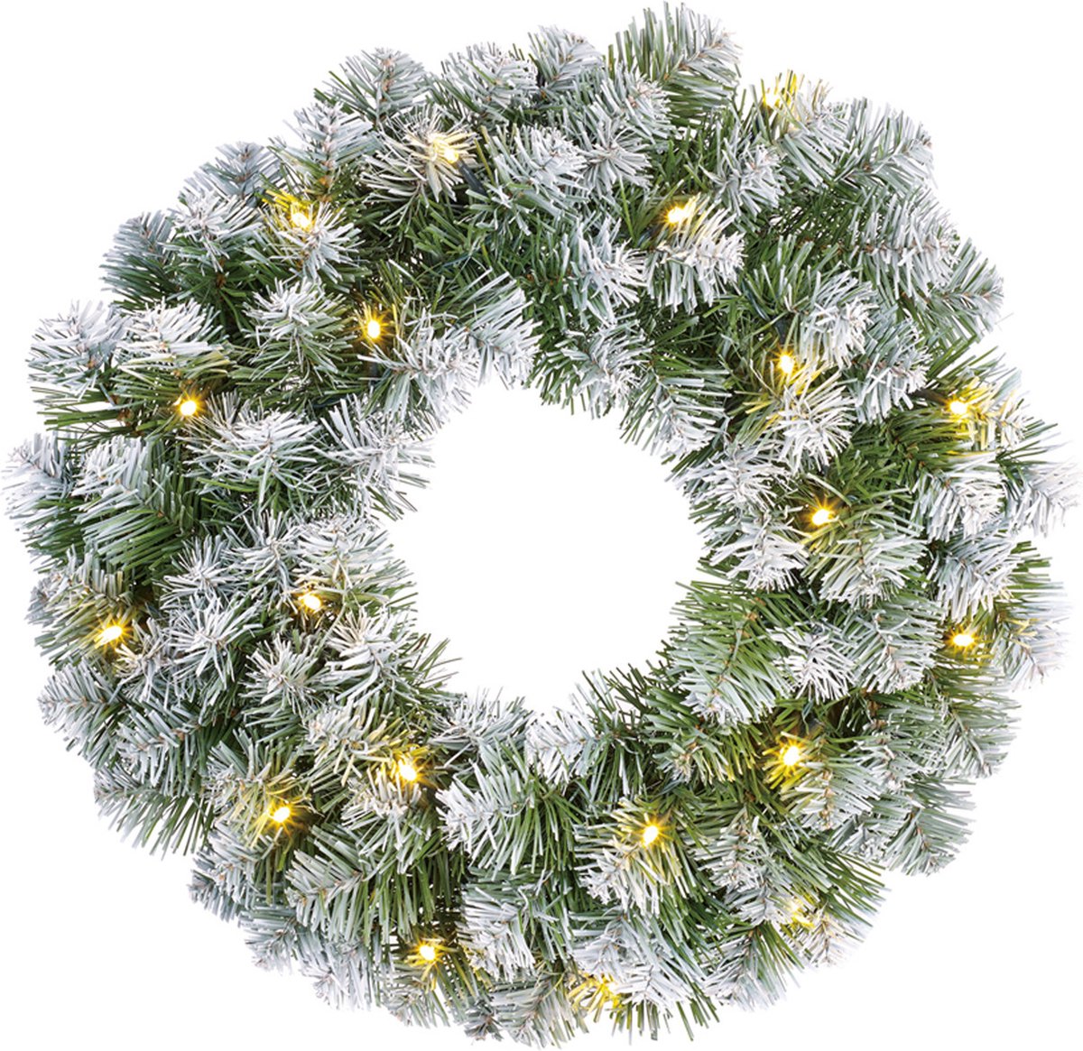 Black Box Kerstkrans/deurkrans - D45 cm - besneeuwd - met verlichting - 20 leds - 90 tips