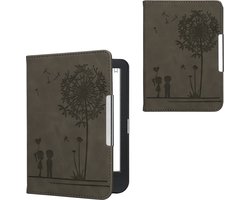 kwmobile ereader hoesje van kunstleer - geschikt voor Kobo Clara BW / Colour - Met magneetsluiting - In grijs Paardenbloemen Liefde design