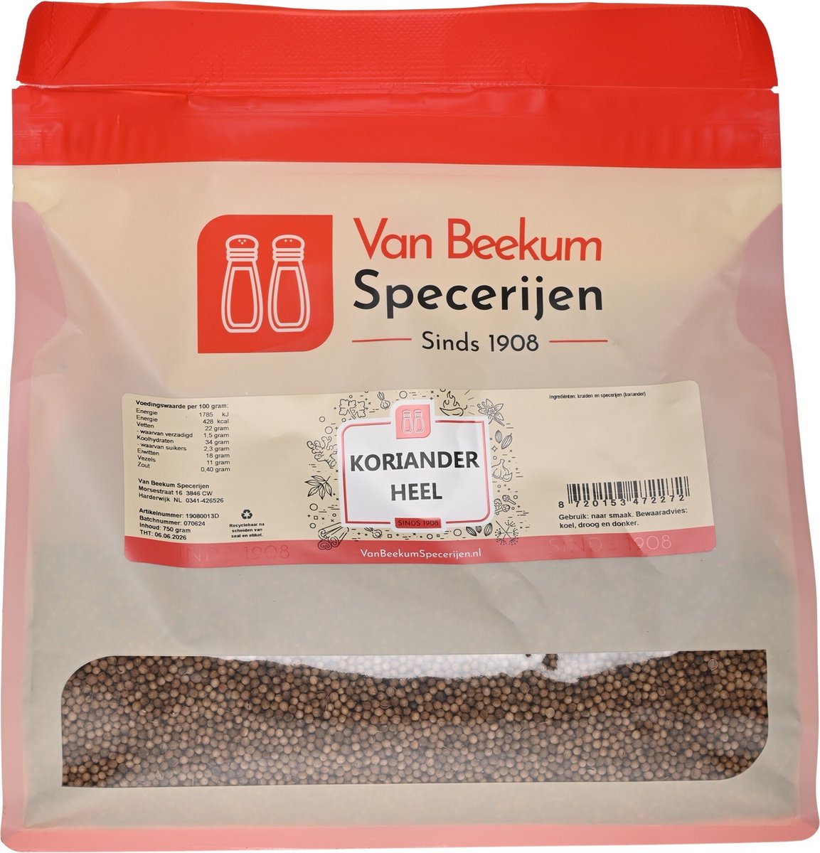 Goedkoopste Van Beekum Specerijen - Koriander Heel - 750 Gram (hersluitbare stazak