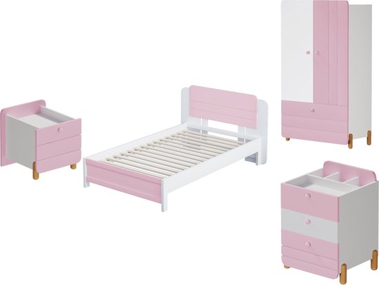PASTELLO - 3-teiliges Kinderbett, 100% Baumwolle für Neugeborene, Bettwäsche mit Stickerei (Art. LL9E, Rosa