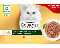Kattenvoer Gourmet Gold - Malse Lekkernijen Multipack 12x85gr - Kip, Rund, Zalm, Zeevis