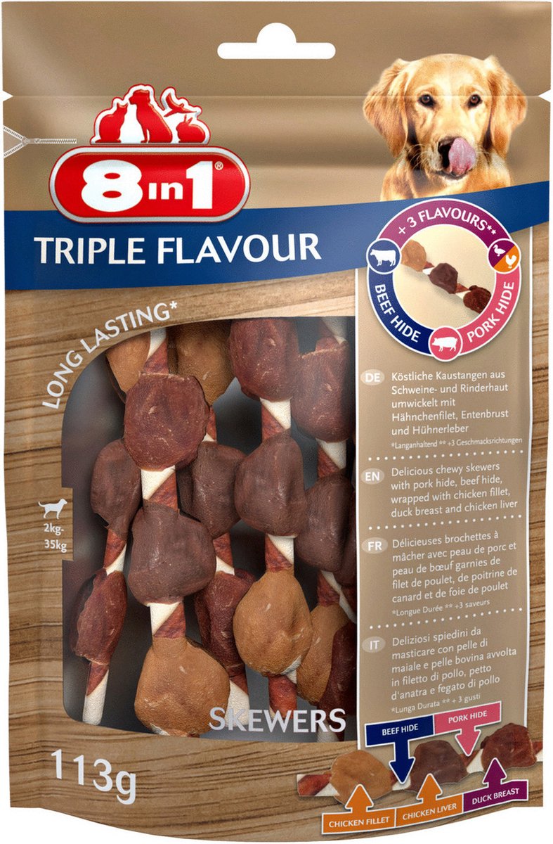 8in1 Delights Skewers Triple Flavour - Hondensnacks - Kip Varken Rund 6 stuks