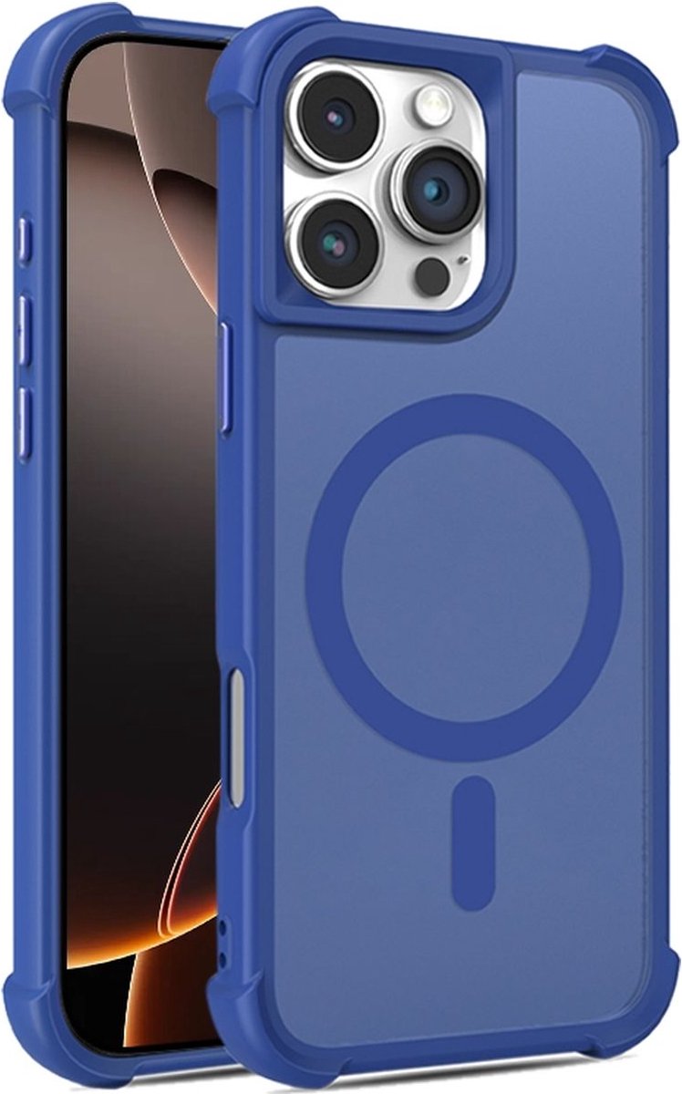 Mobigear Hoesje geschikt voor Apple iPhone 16 Pro MagSafe Telefoonhoesje Hardcase | Mobigear Armor Shield Backcover | Geschikt voor MagSafe | Geschikt voor Draadloos Opladen met Magnetische Ring | MagSafe Case - Blauw