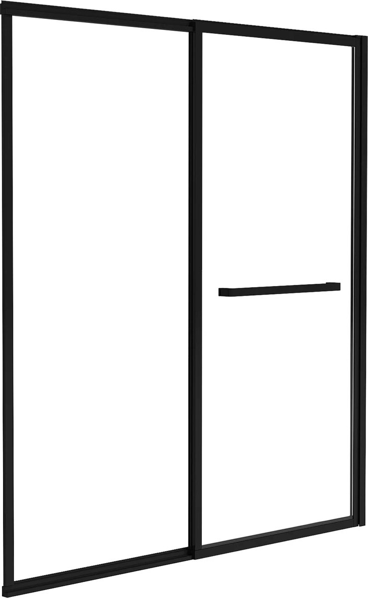 Vente-unique Matzwart schuifbadscherm met handdoekenhouder - 120 x 140 cm - WAIMEA