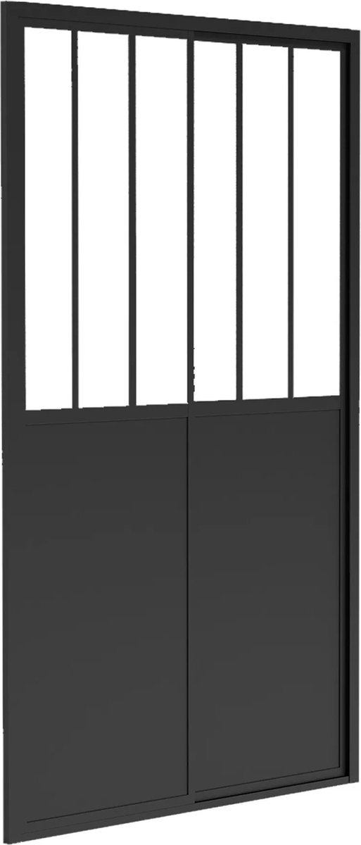 Vente-unique Schuifdouchedeur, mat zwart met werkplaatsstijl - 120 x 195 cm - URBANIK