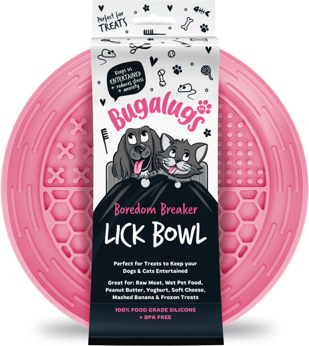 Bugalugs likbak voor dieren - Likmat - Slowfeeder - Honden - Katten - Siliconen - Roze