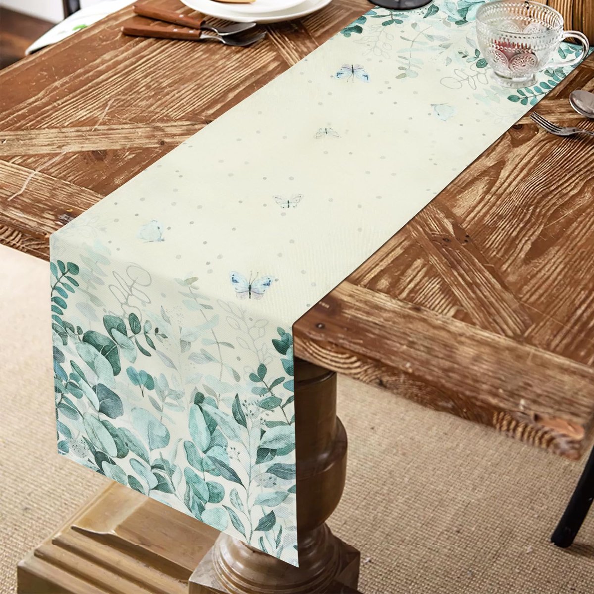 La'Moussawi ® Tafelloper met Groen Bladerpatroon voor Stijlvolle Tafeldecoratie en Bescherming