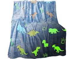 Jojoy - Glow in the Dark Deken - Dino Deken - Fleece Deken - Fleece Plaid - Plaid - Dinosaurus Thema - LUMINOVA