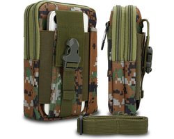 Hoesje geschikt voor ZTE Blade S6 LUX in groene camouflage tactische mobiele telefoon molle EDC etui compatibel schoudertache militaire riem case cover