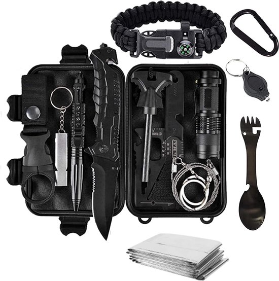 Noodpakket - Survivalkit 15-in-1 - Mes - Tactische Zaklamp - Outdoor Survival - Kamperen - Noodgevallen