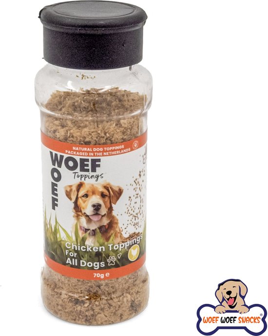Woef Woef Snacks Hondensnacks Kip Toppings - 0.07 KG - Hondenvoer Toppings - Kip - Kip - Alle honden en alle leeftijden vanaf 2 maanden - Geen toevoegingen