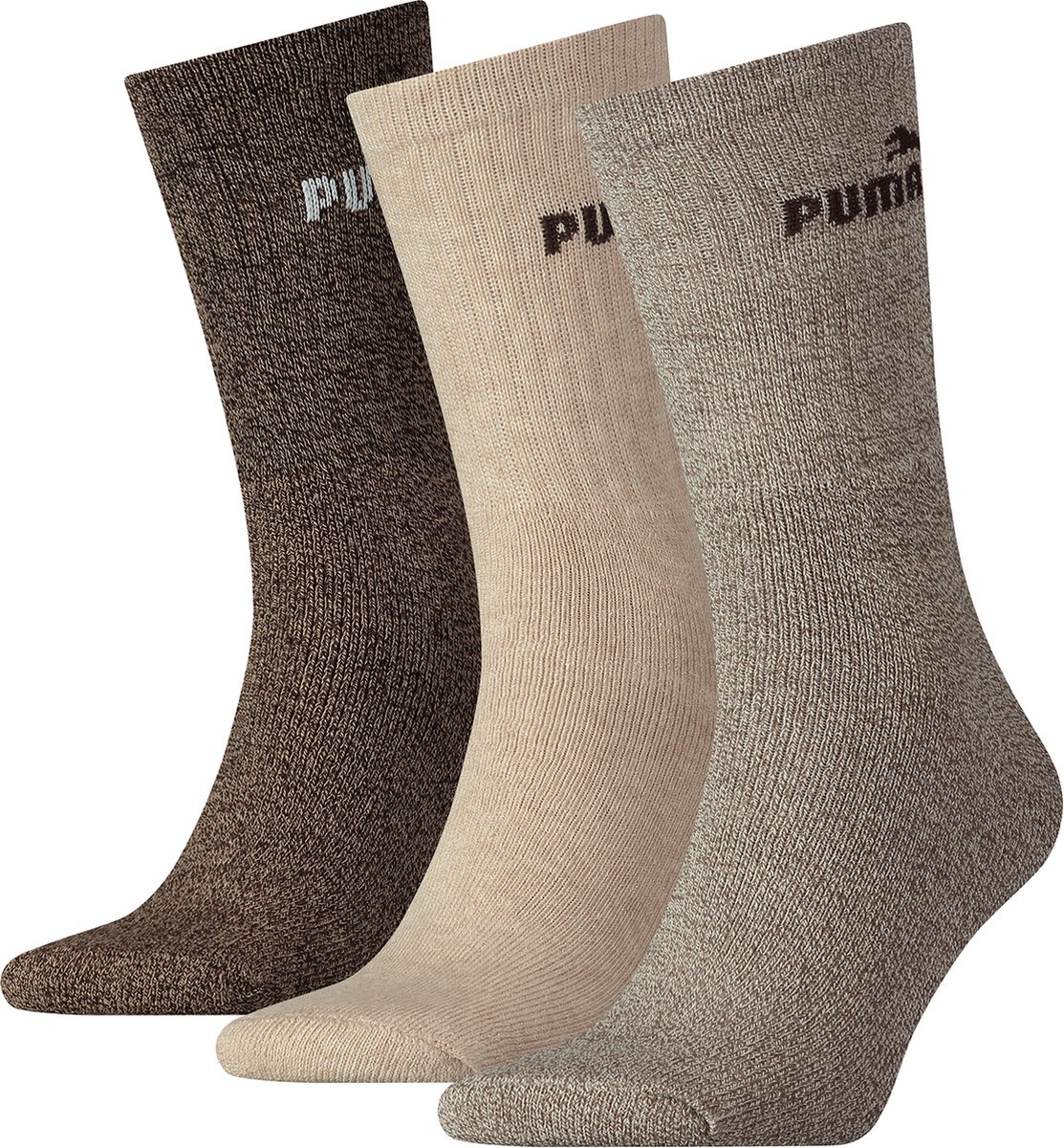 Puma sportsokken tennissokken crew tennissokken unisex voor heren en dames 3 paar Chestnut Combi