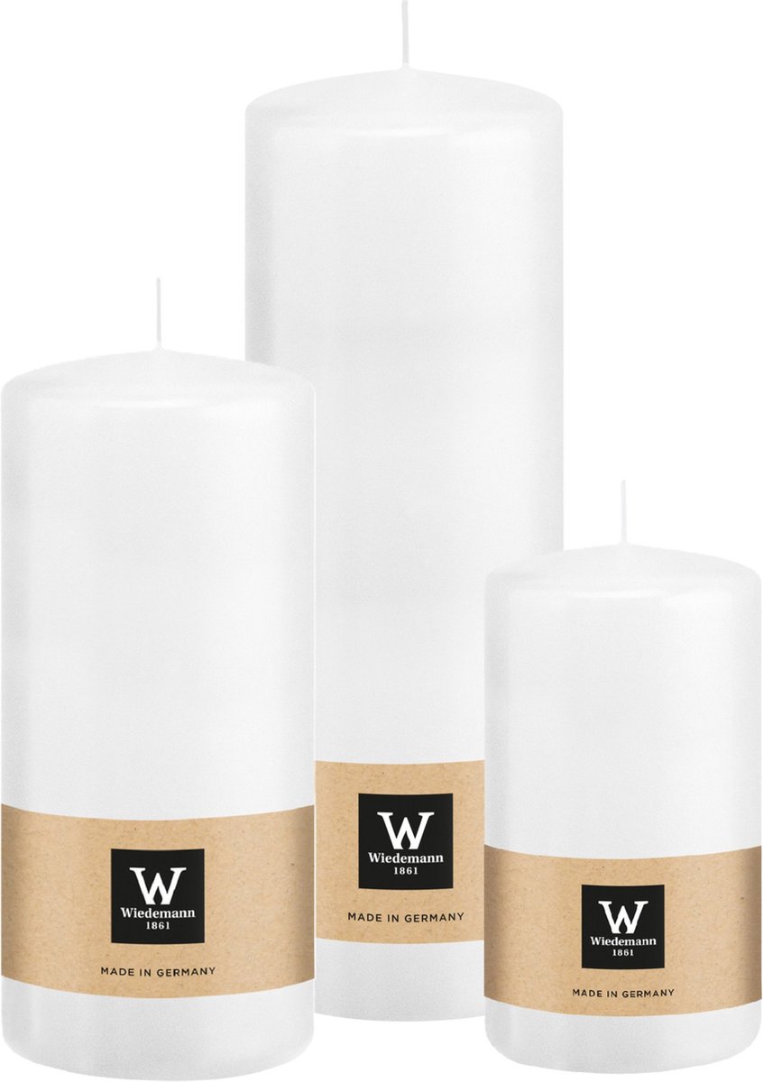 Wiedemann Cilinderkaarsen/stompkaarsen - set van 3 - wit - 6x12/7x15/7x20 cm