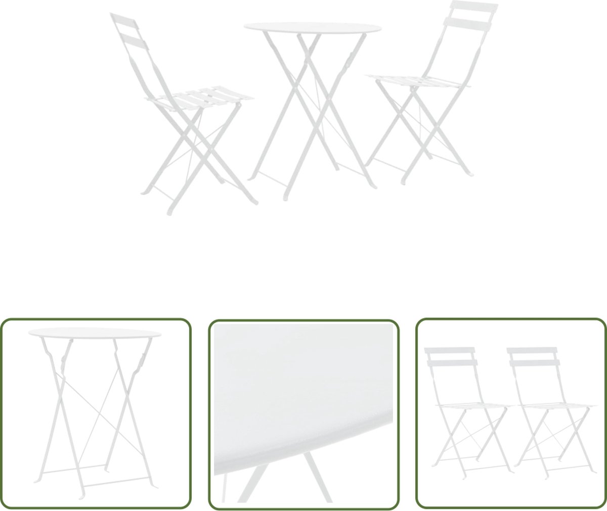 The Living Store 3-delige Bistroset staal wit - Tuinstoel - Bistrotafel - Buitentijd - Tuinsessie - Outdoor Dining