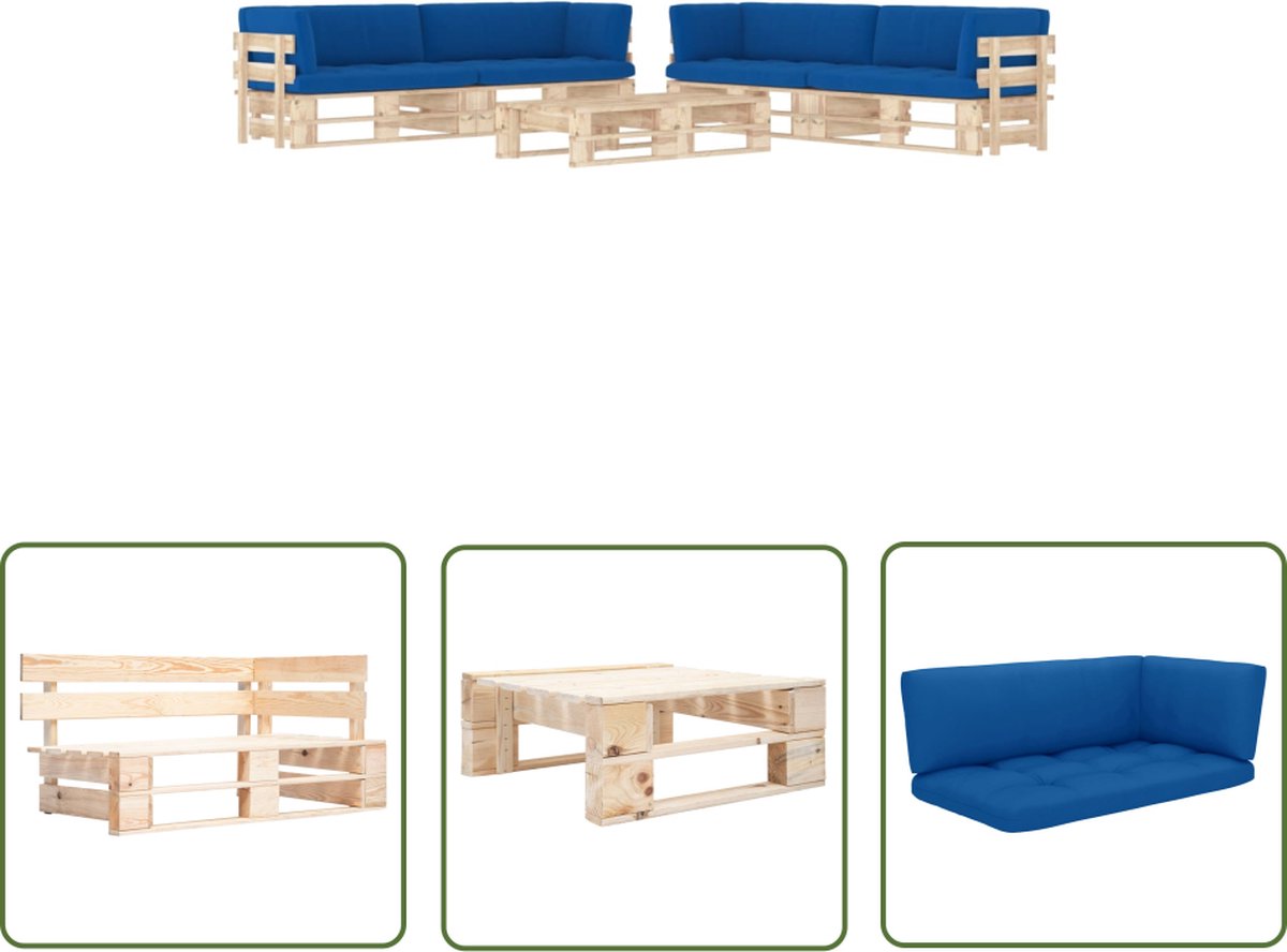 The Living Store 6-delige Loungeset pallet met kussens geïmpregneerd grenenhout - Loungeset - Tuinset - Pallet Lounge - Hout - Grenenhout