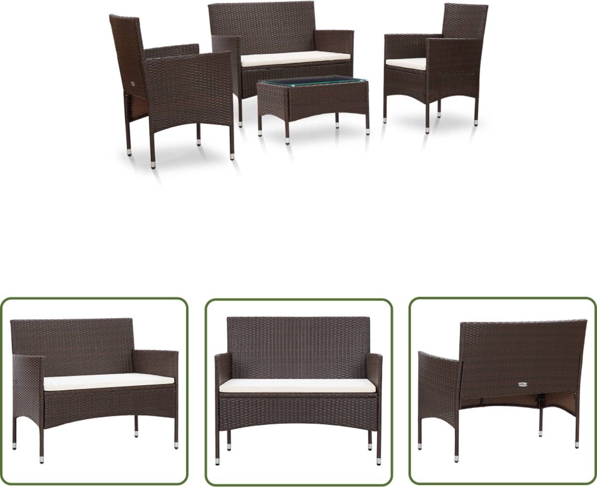 Bruine poly rattan loungeset met kussens voor tuinmeubels.