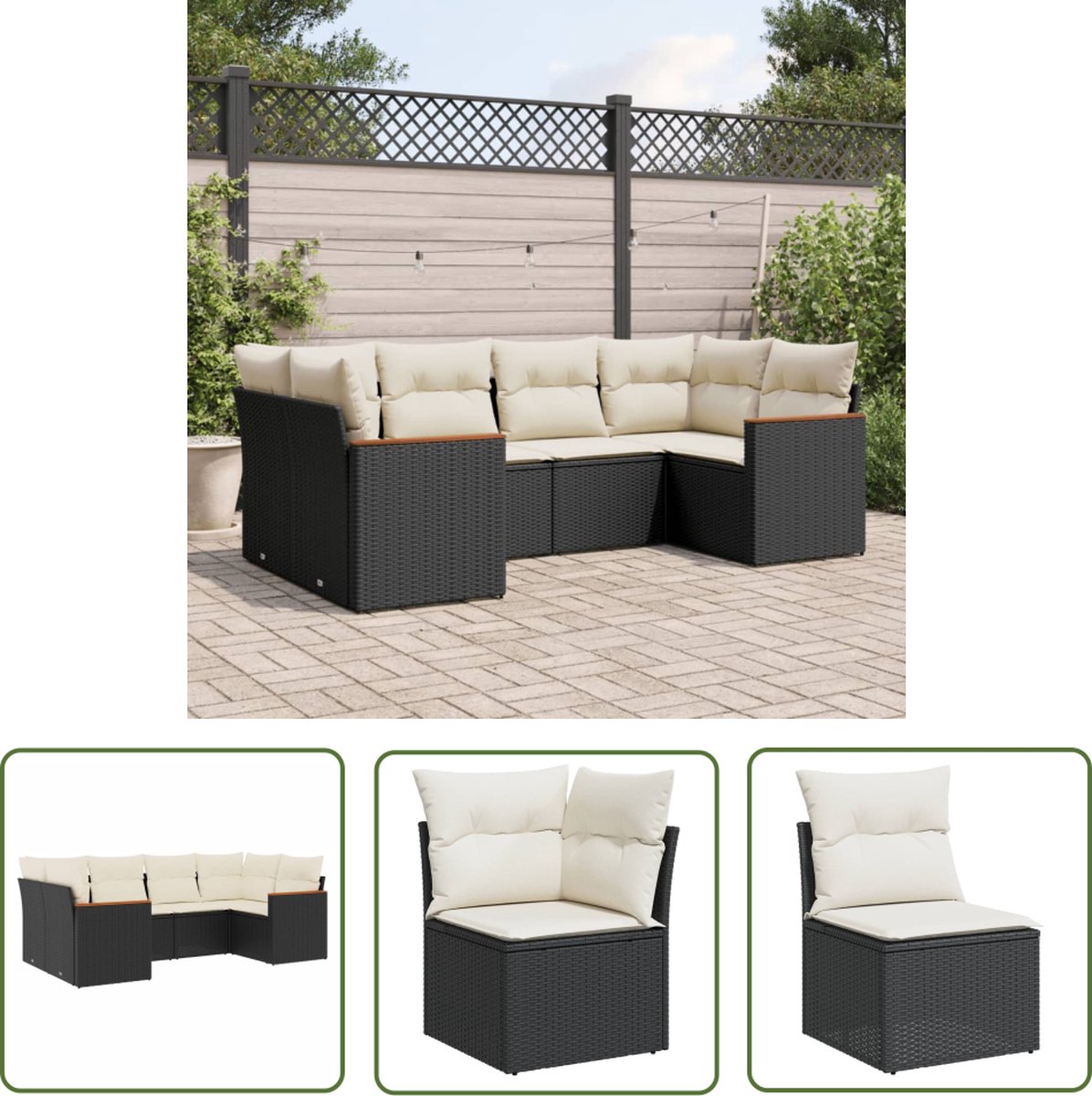 The Living Store 6-delige Loungeset met kussens poly rattan zwart - Loungeset - Tuinset - Lounge Set - Buitendecoratie - Tuinmeubels
