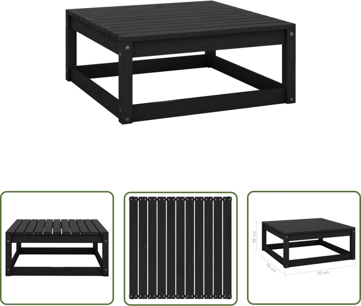 Tuinvoetenbank van massief zwart grenenhout - Buitendecoratie - The Living Store